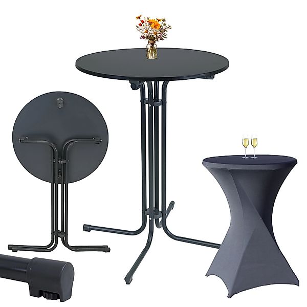TRUTZHOLM Set Stehtisch Klappbar Durchmesser 80 cm Anthrazit Und Husse Wasc günstig online kaufen