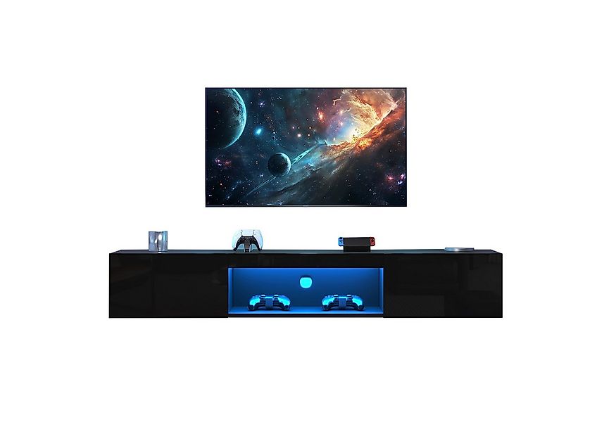 Merax Lowboard hängend mit Türen und offenes Fach, Fernsehtisch hochglanz,T günstig online kaufen