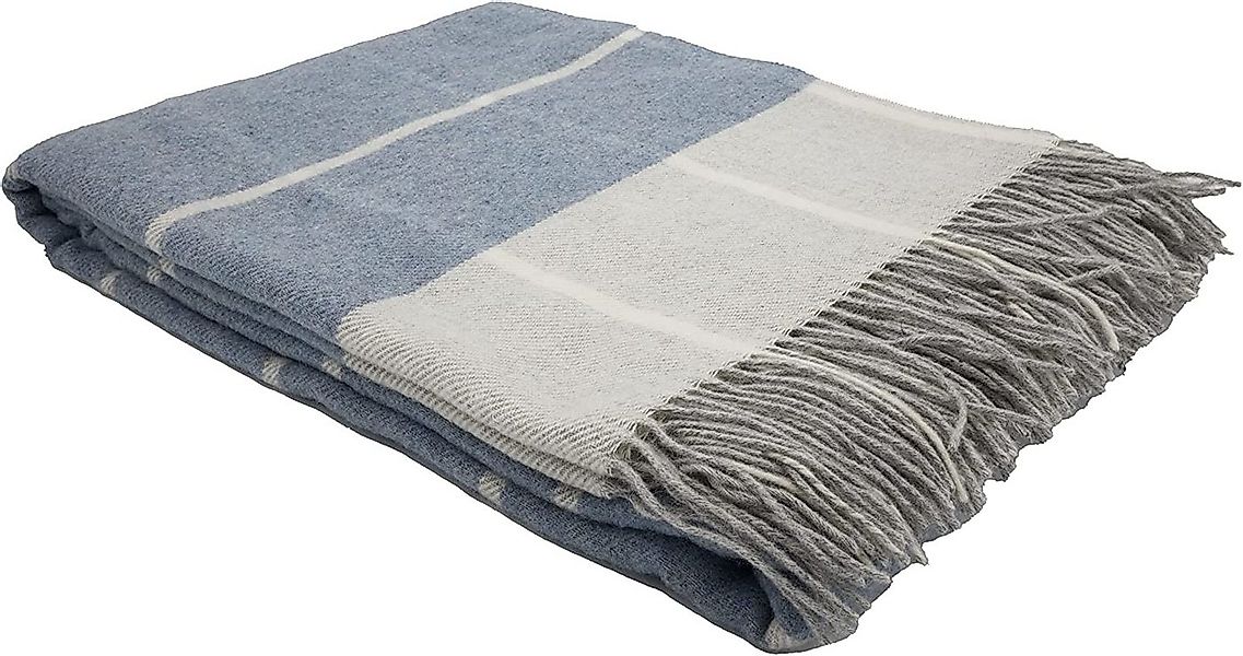 Wohndecke Fair De Luxe Woll-Kaschmir-Decke, Plaid/Wohndecke, Blau/Beige, He günstig online kaufen