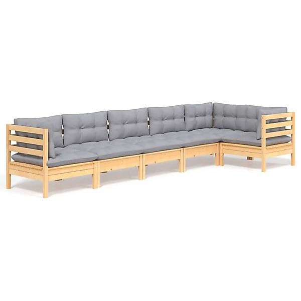 vidaXL 6-Tlg Garten-Lounge-Set mit Grauen Kissen Kiefernholz 3096393 günstig online kaufen