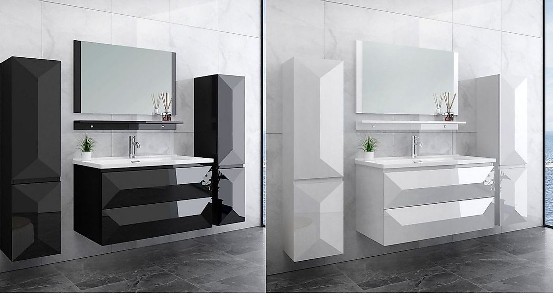 Faizee Möbel Badmöbel-Set Badmöbel Set vormontiert "Miran" Weiß/Schwarz Ker günstig online kaufen