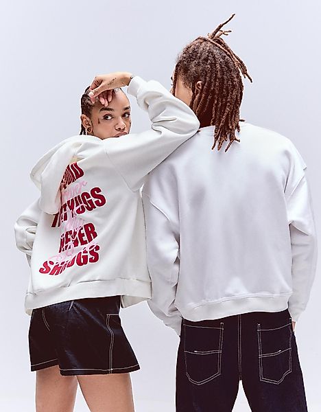 Bershka Hoodie Mit Kapuze, Reißverschluss Und Print Damen S Grbrochenes Wei günstig online kaufen