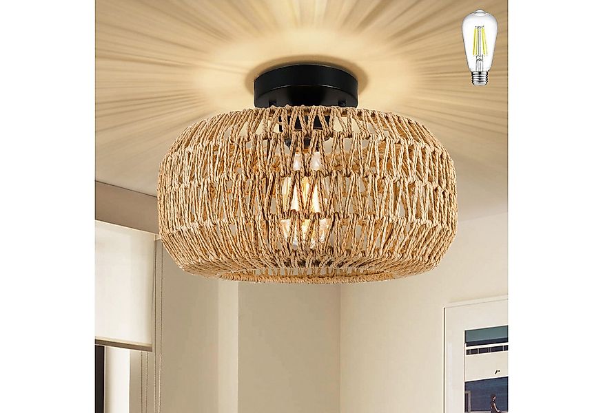 LMaxhome LED Deckenleuchte Hängend Boho Rattan Deckenlampe Vintage Kronleuc günstig online kaufen