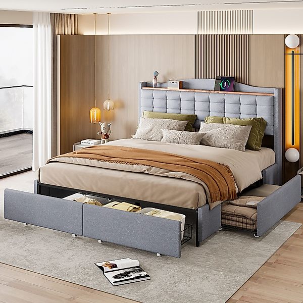 Flieks Polsterbett, Doppelbett 160x200cm mit USB-Ladeanschluss günstig online kaufen