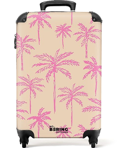 NoBoringSuitcases.com© Hartschalen-Trolley Beige mit rosa Palmen günstig online kaufen