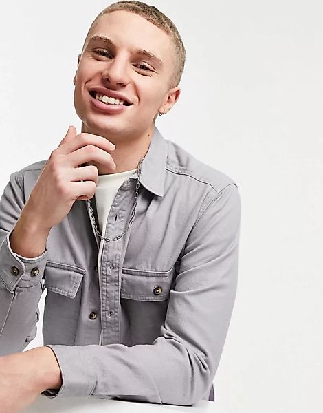 ASOS DESIGN – Hemdjacke aus Twill in Grau günstig online kaufen