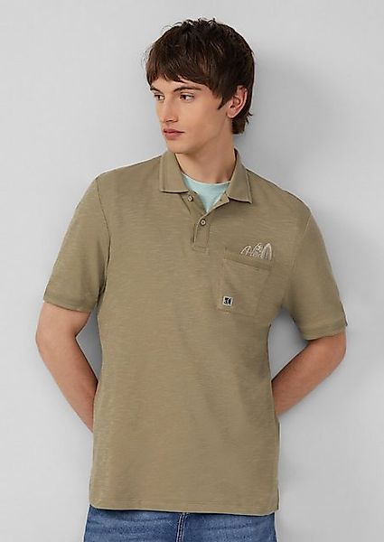 s.Oliver Kurzarmshirt Flammgarn-Poloshirt mit Brusttasche und Stickerei günstig online kaufen