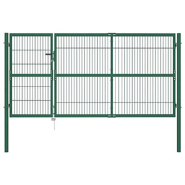 vidaXL Gartentor mit Pfosten 350 x 140 cm Stahl Grün 142571 günstig online kaufen