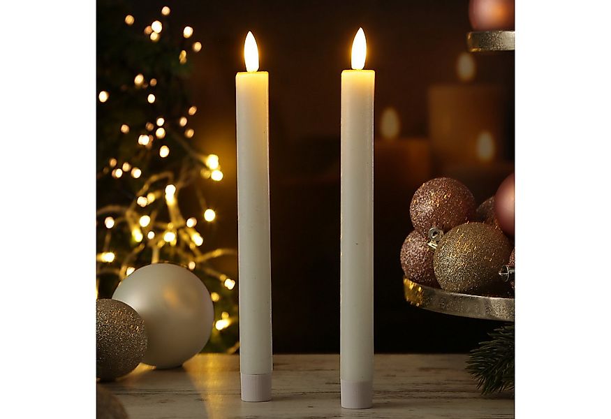 MARELIDA LED-Kerze LED Stabkerzen Tafelkerzen Dinner Spitzkerzen rustikal 2 günstig online kaufen