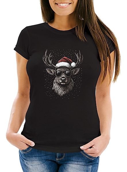 MoonWorks Print-Shirt Weihnachtsshirt Damen Rentier Elch günstig online kaufen