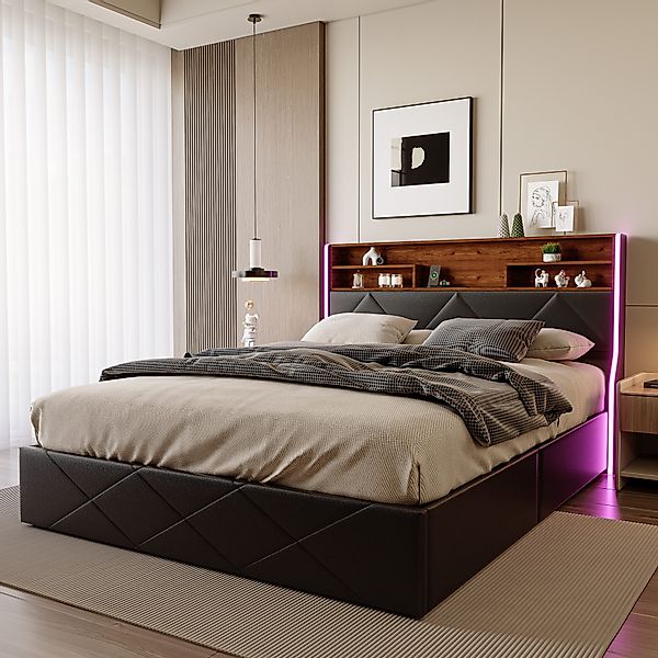 PXloue Funktionsbett Polsterbett, Hydraulisches Doppelbett, mit günstig online kaufen