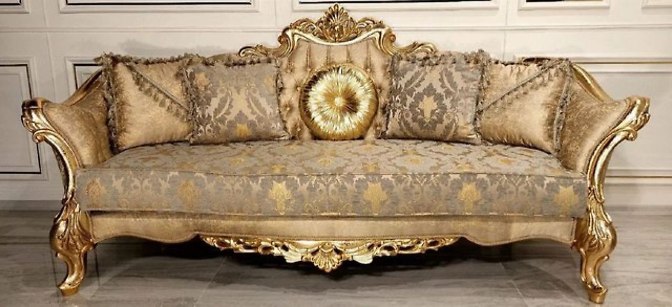 Casa Padrino Sofa Luxus Barock Sofa Gold / Grau / Gold - Prunkvolles Wohnzi günstig online kaufen