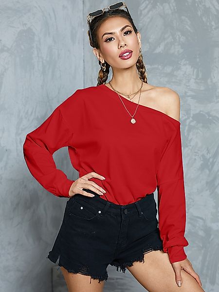 YOINS Red One Schulter Langarm Sweatshirt günstig online kaufen