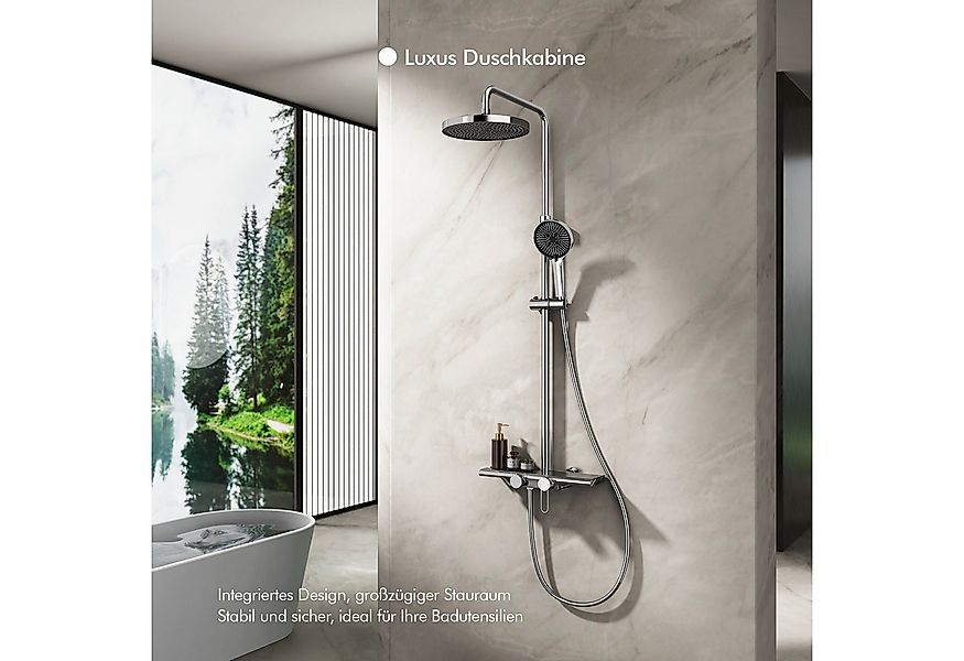 HOMELODY Duschsystem Regendusche Stangenbrause-Set 400 mm Ablage 5 Modi, hö günstig online kaufen