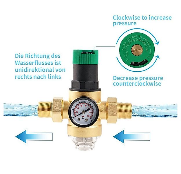 QUBEBU Wasser-Druckminderer Wasser üBerdruckventil Aus Messing zur Regulier günstig online kaufen