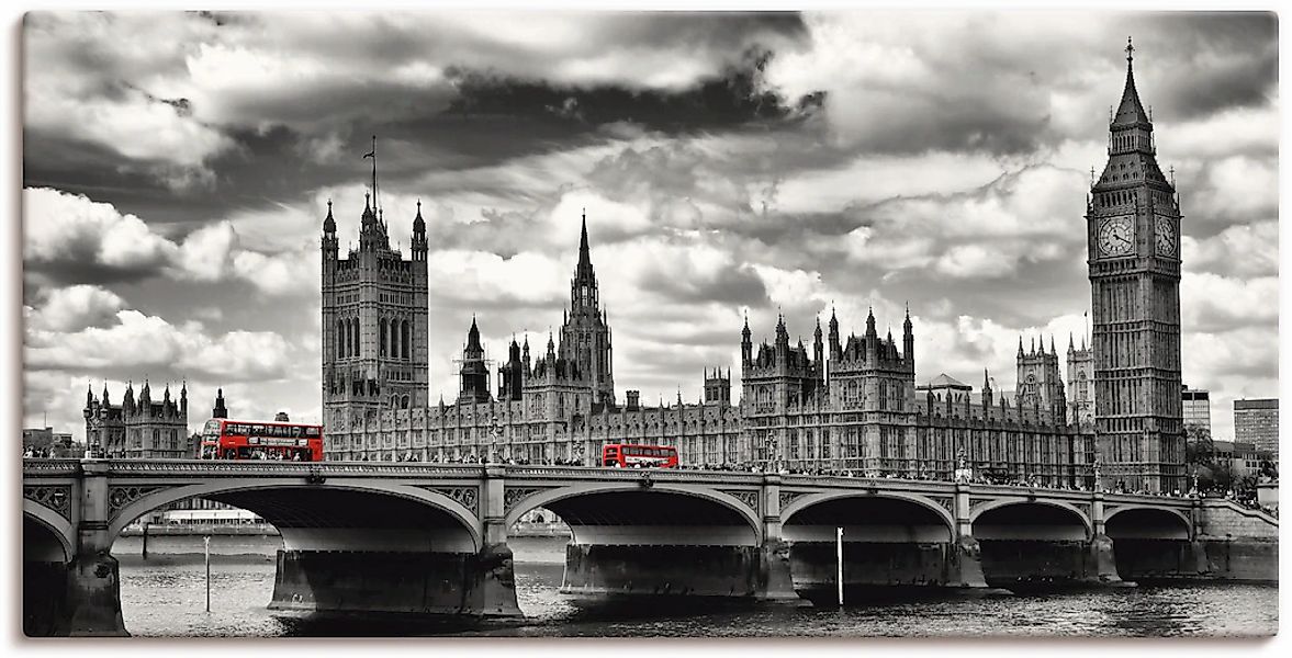 Artland Leinwandbild "London Westminster Bridge & Red Buses" Großbritannien günstig online kaufen