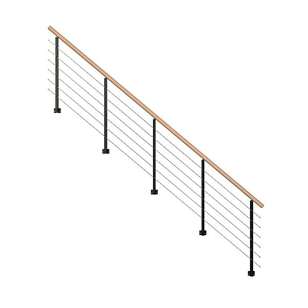 StarWood Metallgeländer Kos mit Rundhandlauf Buche 275 cm Schwarz FSC® günstig online kaufen