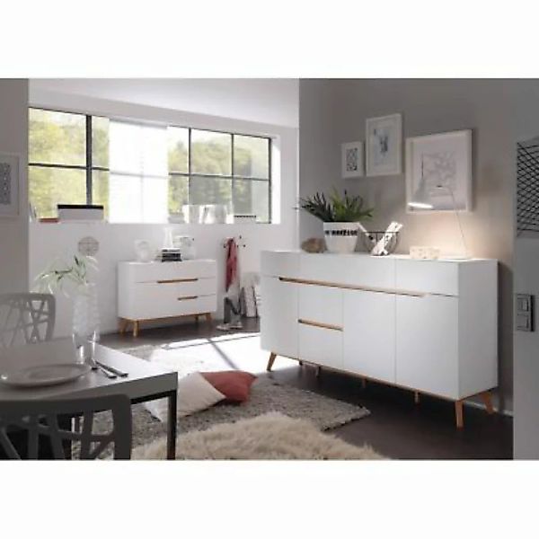 Lomadox Sideboard Set CERVERA-05 in weiß matt lackiert mit furniertem Massi günstig online kaufen