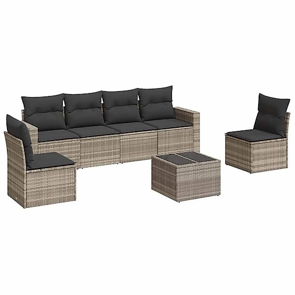 vidaXL 7-Tlg Garten-Sofagarnitur mit Kissen Hellgrau Poly Rattan 3251169 günstig online kaufen