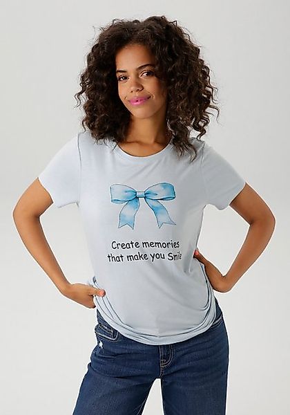 Aniston CASUAL T-Shirt, mit Schleife und Schriftzug bedruckt günstig online kaufen
