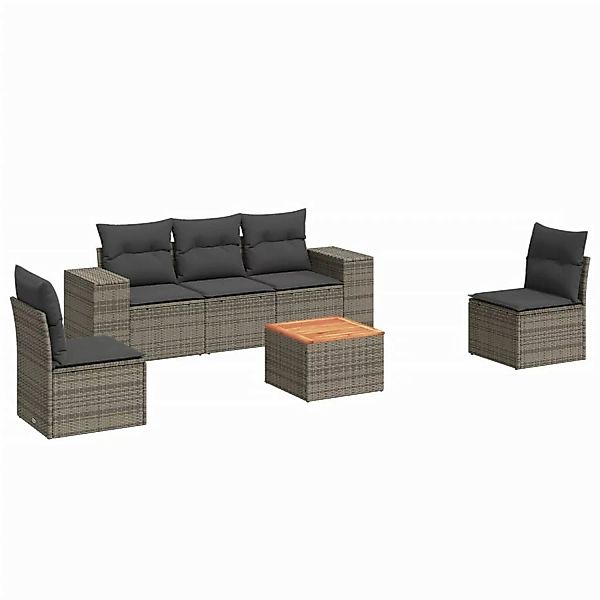 vidaXL 6-tlg Garten-Sofagarnitur mit Kissen Grau Poly Rattan Modell 125 günstig online kaufen