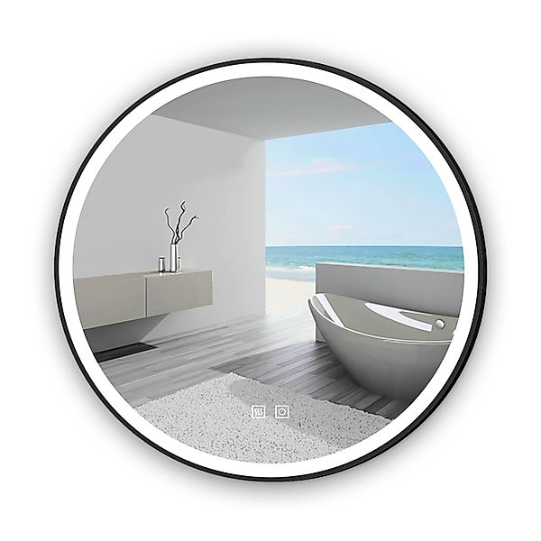 Aica Sanitär Spiegel Rund 80 cm Schwarz Badspiegel mit Beleuchtung Drei Lic günstig online kaufen