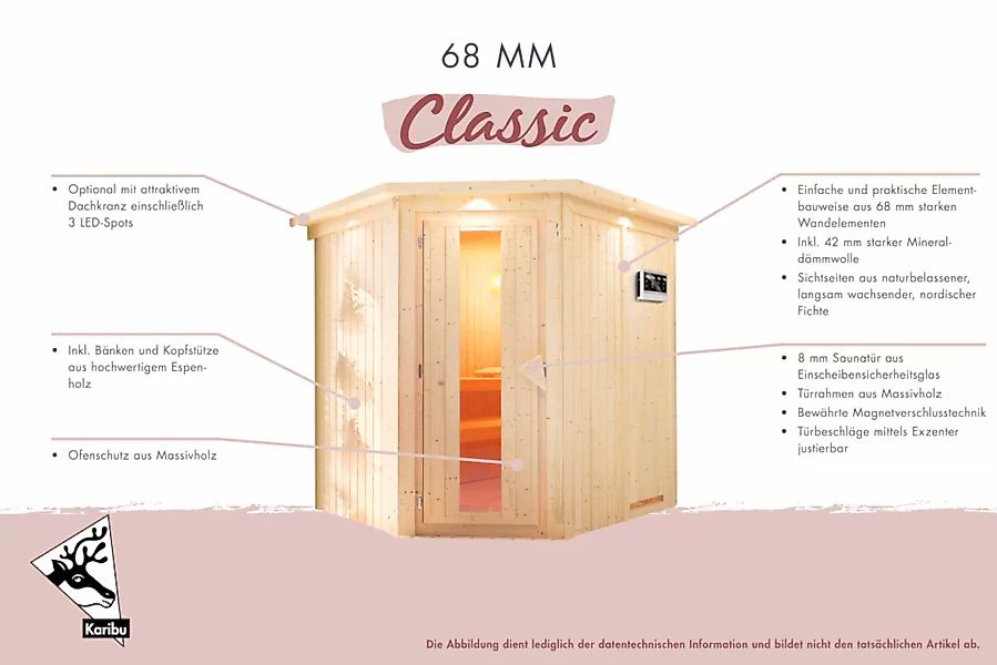 Karibu Sauna »»Liyah« mit bronzierter Tür und Kranz naturbelassen«, in vers günstig online kaufen