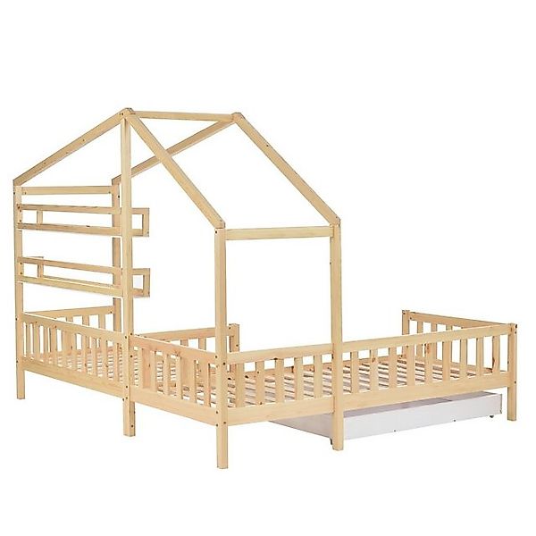 Gotagee Hausbett Bett mit Schubladen 90x200+140x70 cm Flaches Kinderbett Ma günstig online kaufen