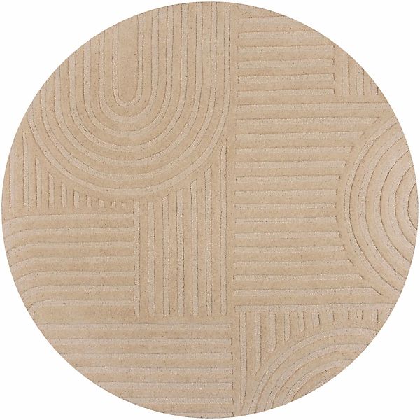 FLAIR RUGS Wollteppich "ZEN GARDEN" rund 14 mm Höhe 100% Wolle, Hoch-Tief-E günstig online kaufen