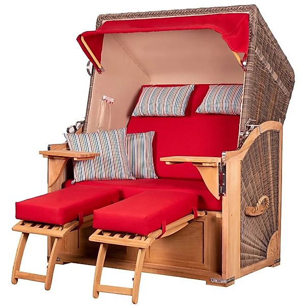 bene,iving Strandkorb Komplettset Schaalsee Teak PE grau Modell 585 günstig online kaufen