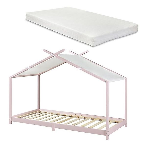 en.casa Kinderbett, »Brome« Hausbett mit Matratze 90 x 200 cm Holz Rosa günstig online kaufen