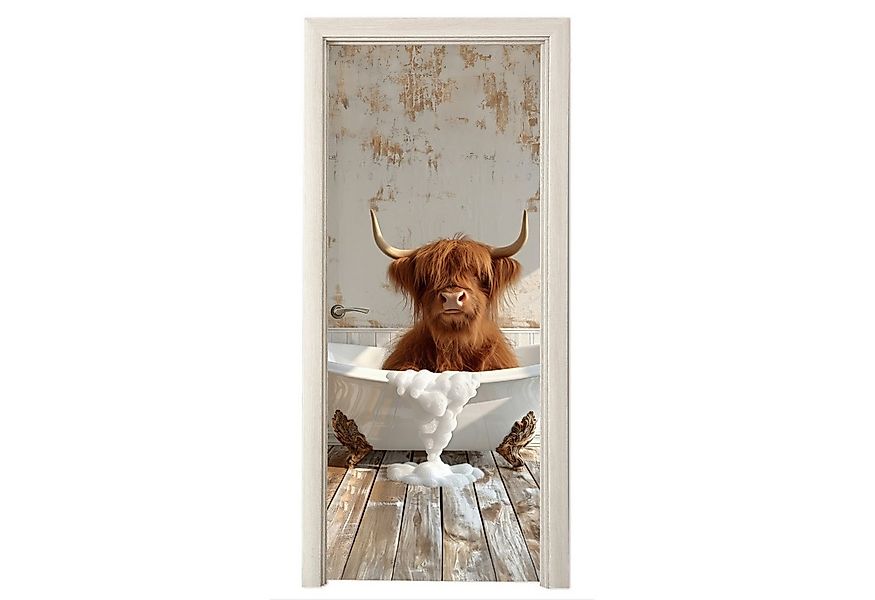 MuchoWow Türtapete Schottischer Highlander - Badewanne - Vintage - Kuh, Mat günstig online kaufen