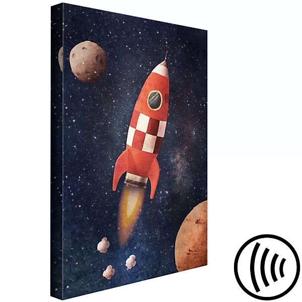 Wandbild Rote Rakete – eine Weltraumlandschaft mit einem roten Raumschiff p günstig online kaufen