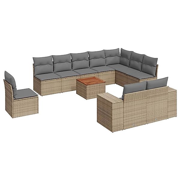 vidaXL 11-Tlg Garten-Sofagarnitur mit Kissen Beige Poly Rattan 3225499 günstig online kaufen