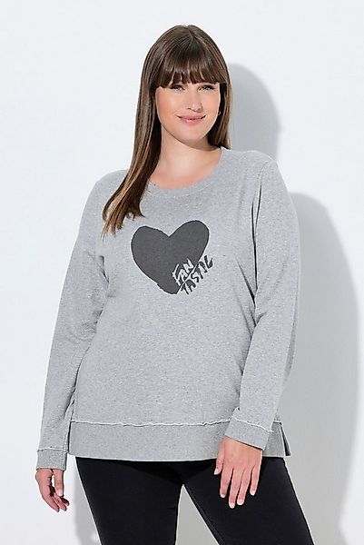 Ulla Popken Sweatshirt Sweatshirt Herz Rundhals Langarm offenkantig günstig online kaufen