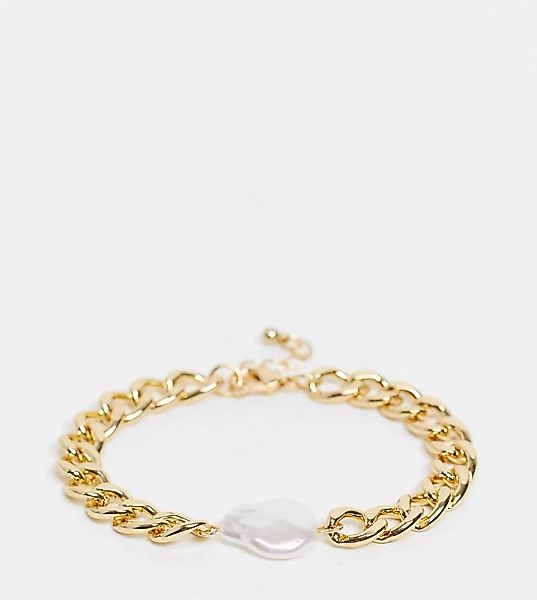 DesignB London Curve – Exclusive – Breites Kettenarmband in Gold mit Perlen günstig online kaufen