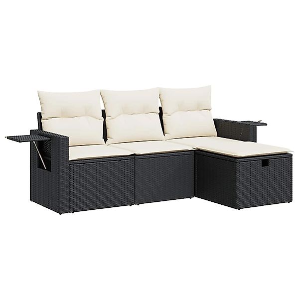 vidaXL 4-Tlg Garten-Sofagarnitur mit Kissen Schwarz Poly Rattan 3325452 günstig online kaufen