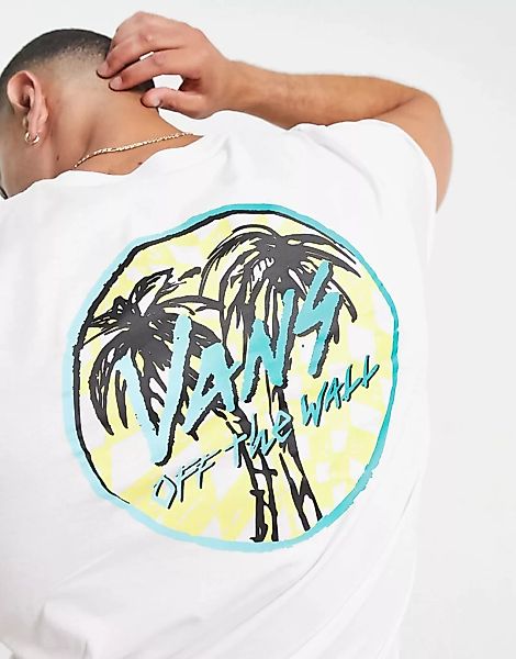 Vans – Sketched Palms – T-Shirt mit Rückenprint in Weiß günstig online kaufen