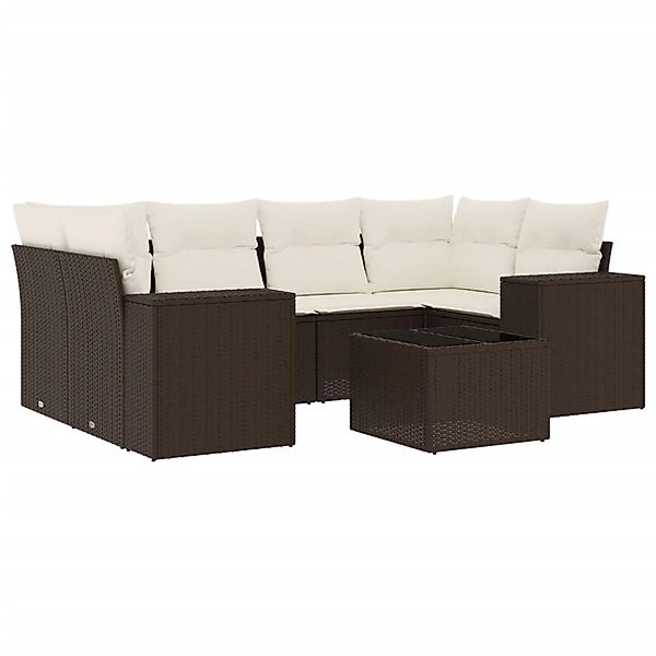 vidaXL 7-Tlg Garten-Sofagarnitur mit Kissen Braun Poly Rattan 3254660 günstig online kaufen