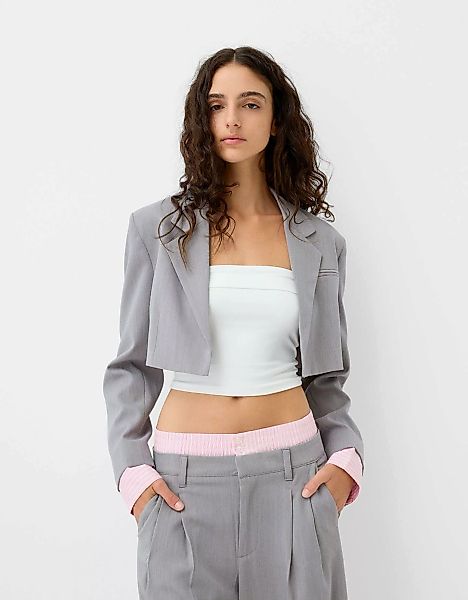 Bershka Cropped Blazer Mit Kontrasten Damen S Grau günstig online kaufen