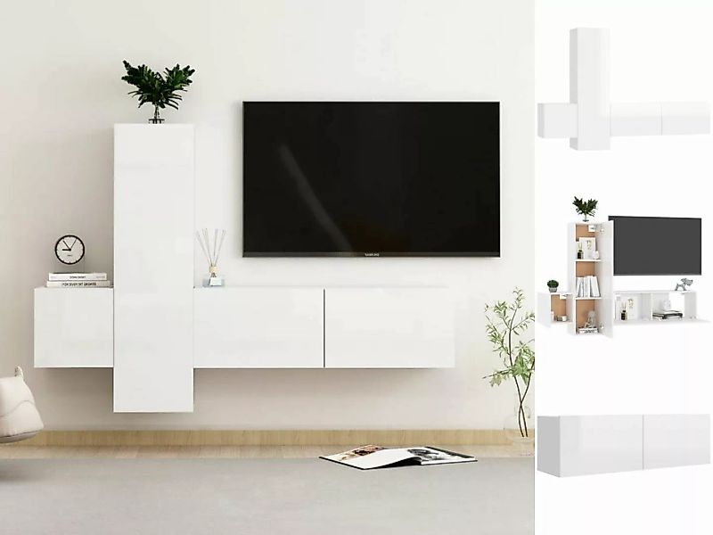 vidaXL TV-Schrank 3-tlg TV-Schrank-Set Hochglanz-Weiß Spanplatte günstig online kaufen