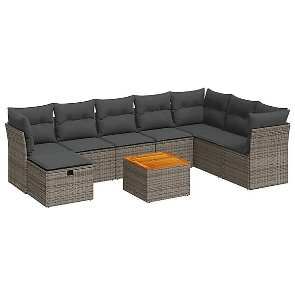 vidaXL 9-Tlg Garten-Sofagarnitur mit Kissen Grau Poly Rattan 3325777 günstig online kaufen