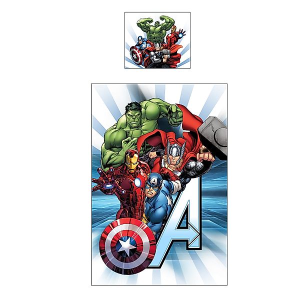 Familando Kinderbettwäsche Marvel Avengers Bettwäsche Weiß-Blau günstig online kaufen