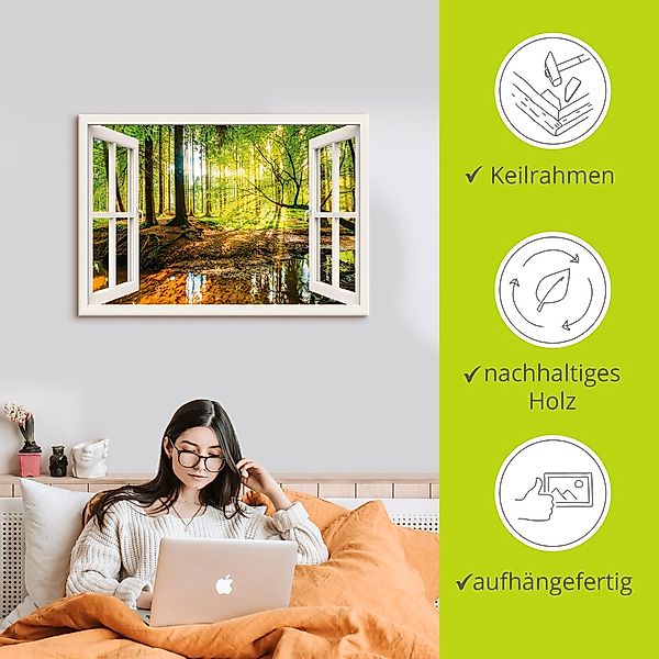 Artland Wandbild "Fensterblick - Wald mit Bach", Wald, (1 St.), als Leinwan günstig online kaufen