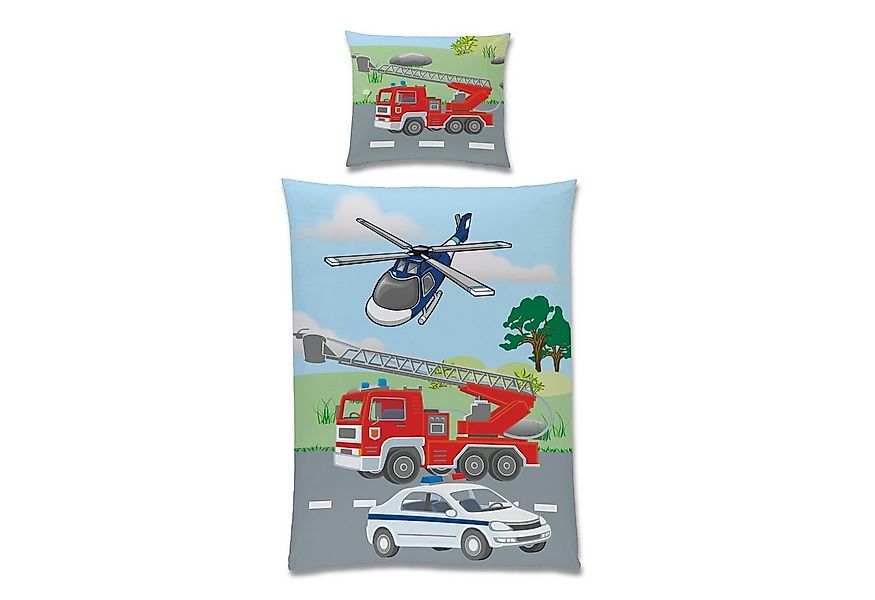 Familando Kinderbettwäsche Polizei & Feuerwehr, 135x200 80x80 cm, 100% Baum günstig online kaufen