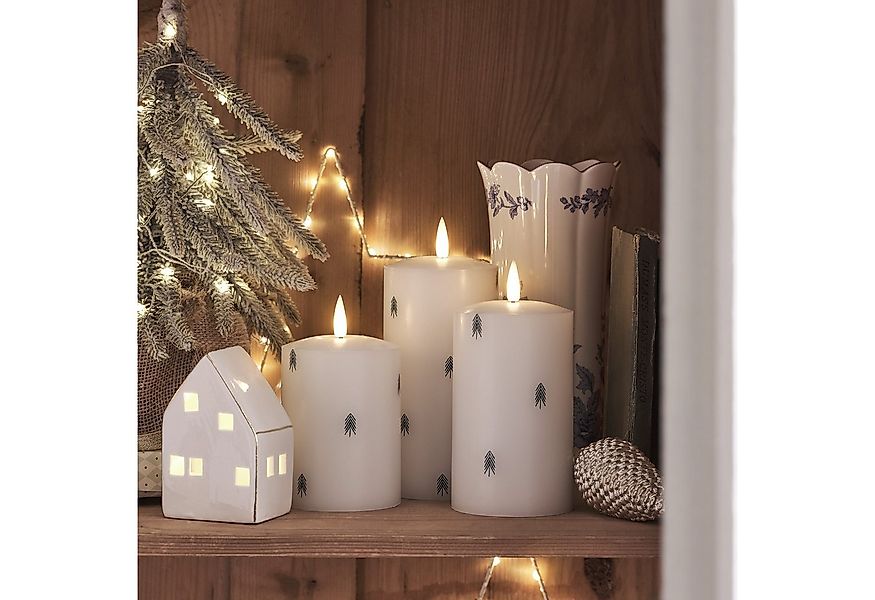 Lights4fun LED-Kerze 3er Set TruGlow® LED Kerzen Echtwachs mit Weihnachtsbä günstig online kaufen