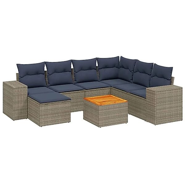 vidaXL 8-Tlg Gartensofa-Set mit Kissen Grau Polyrattan 3225564 günstig online kaufen