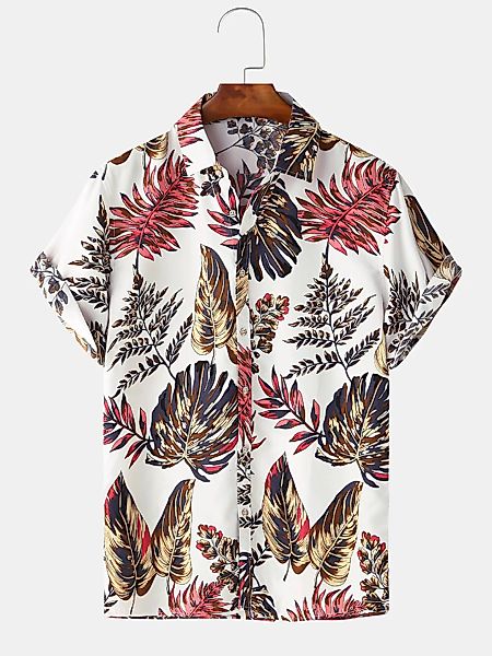 Herren Gradient Leaf Print Kurzarm Soft Casual Shirt günstig online kaufen