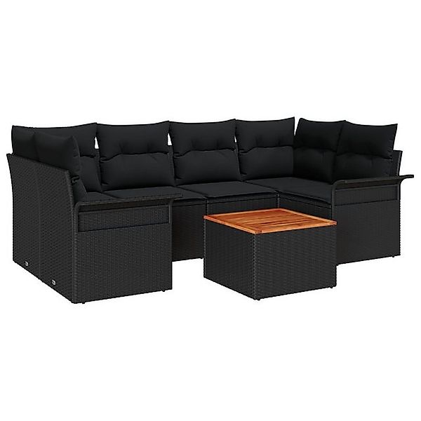 vidaXL Loungesofa 7-teiliges Garten-Sofa-Set mit Kissen Schwarz Poly Rattan günstig online kaufen