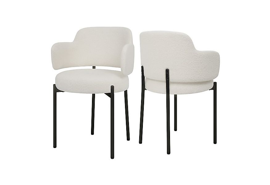 Puluomis Esszimmerstuhl Set mit gebogene Rücklehne und Armlehne, Boucle wei günstig online kaufen